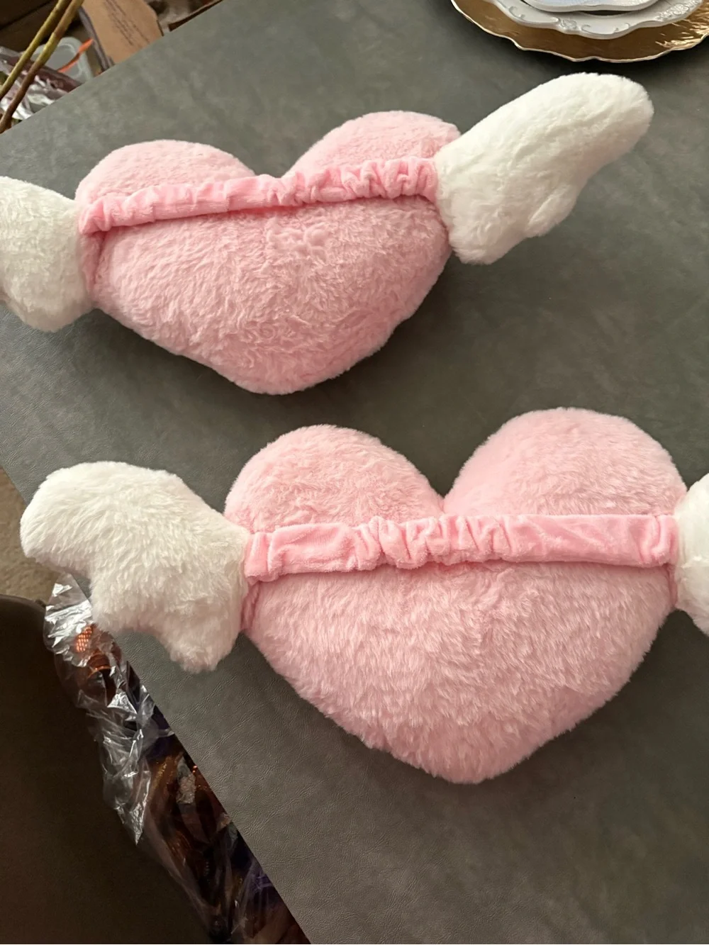Plush Pink Heart Car Seat Pillows with White Wings